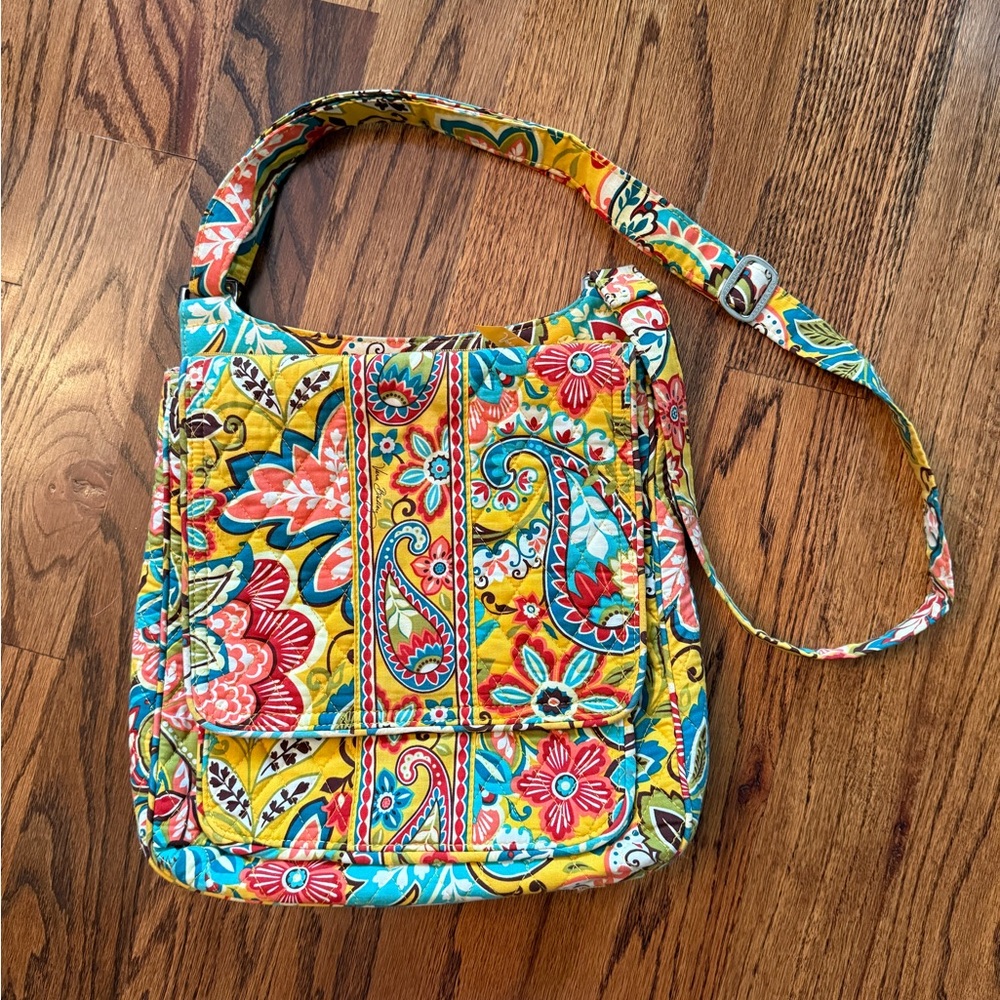 Vera Bradley Yellow and Blue Quilted  Crossbody Messenger Bag